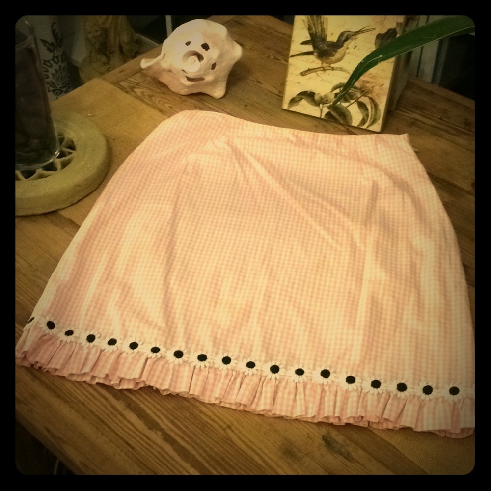 BOGO Pink and white gingham skirt with daisy hem